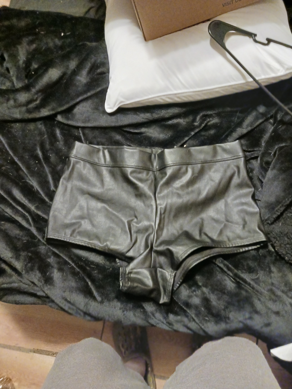Women's Black Swim Bikini Bottoms - Faux Leather Short Style